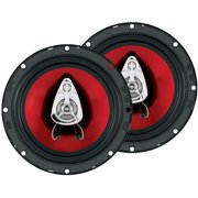 6.5 Inch 300 Watt 3-Way Car Coaxial Audio Red Stereo Speakers